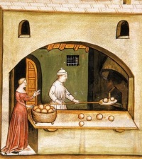 medieval baker's shop, round loaves